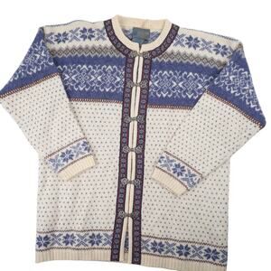 Vintage Squaw Valley Nordic Snowflake Metal Clasp Wool Sweater